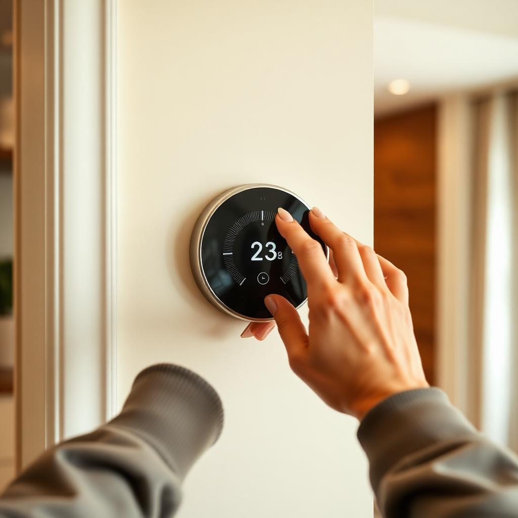 Homeowner adjusting a smart thermostat
